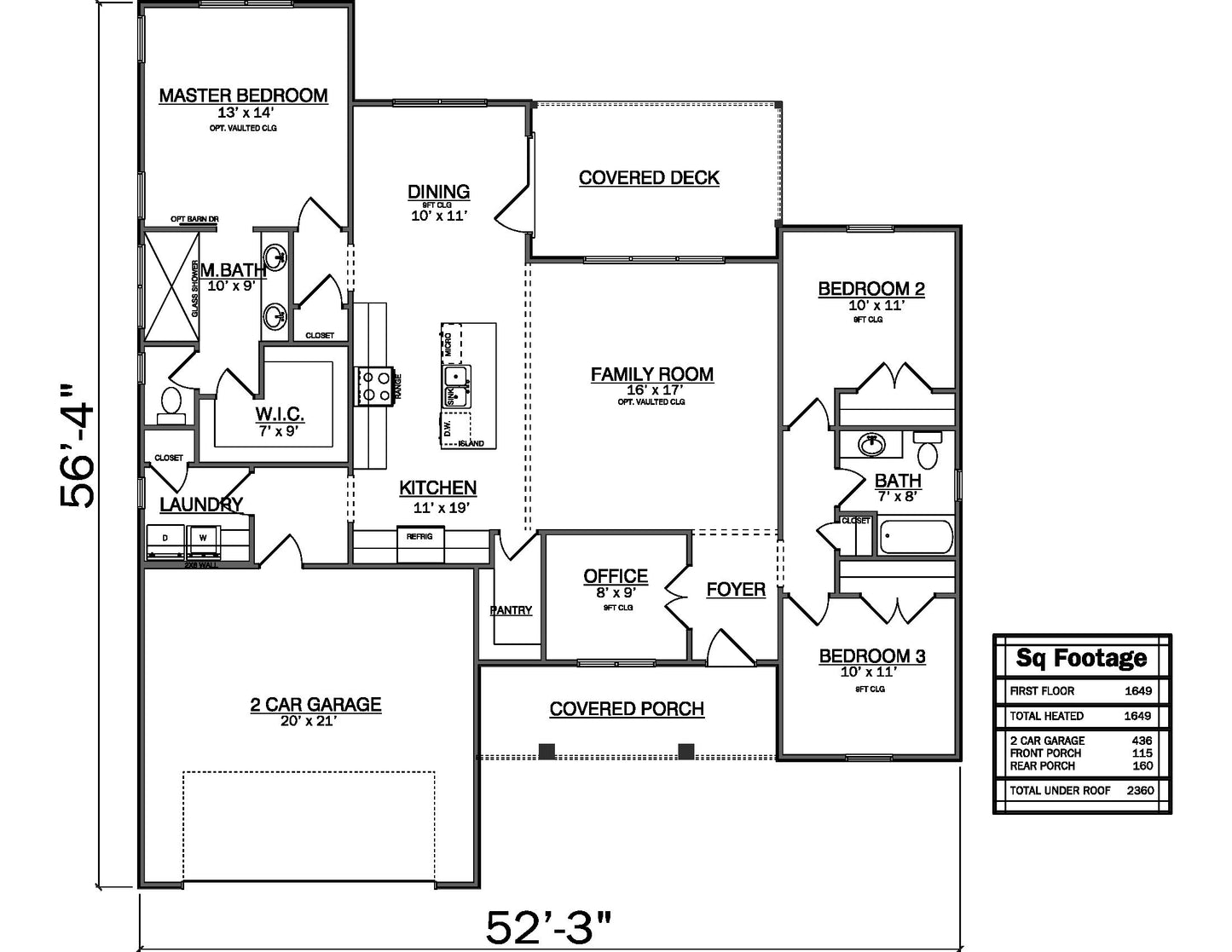 Plan No. 1649 - Ranch-Style Farmhouse with Office
