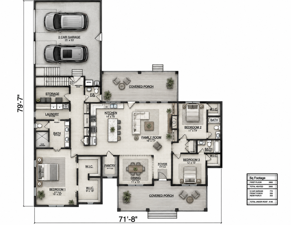 Plan No. 2665 – Modern Farmhouse Ranch House Plan